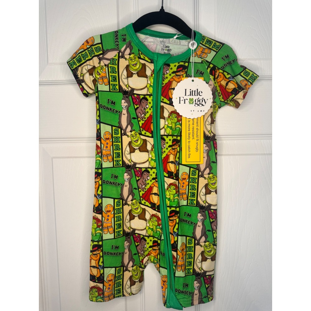 Little Froggy Shrek Bamboo Shortie Zippy Romper Green 18-24M NWT